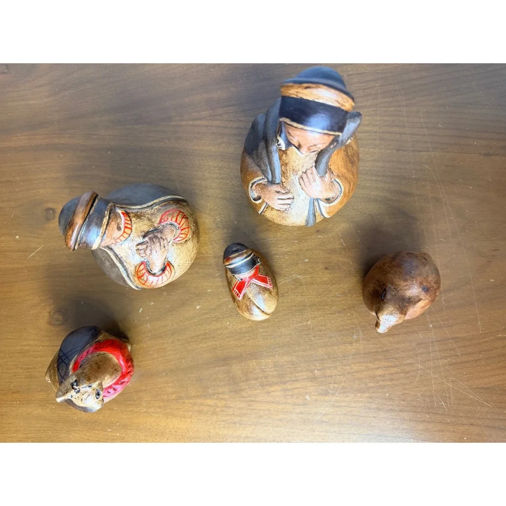 VTG Folk Peruvian‎ Ceramic Nativity Set of 5 Figures Peru Christmas handmade
